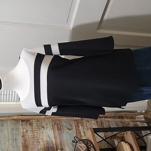 Boston Proper Women's  Black and White Bell Sleeve Scuba Knit Top Size S Shirt